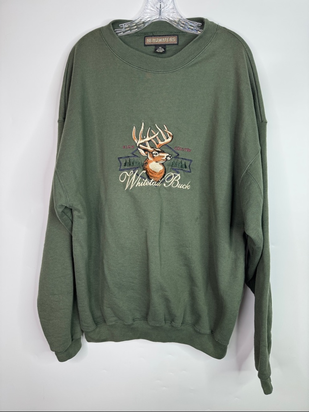 Vintage Headwaters Whitetail Deer Green Crewneck Sweatshirt Size XXL